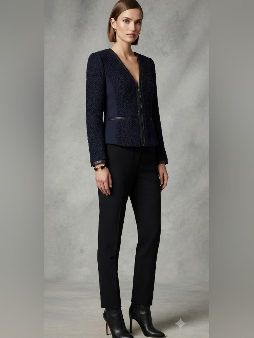 Georges Rech Vintage Black Boucle Wool & Lambskin Blazer Jacket Size 12